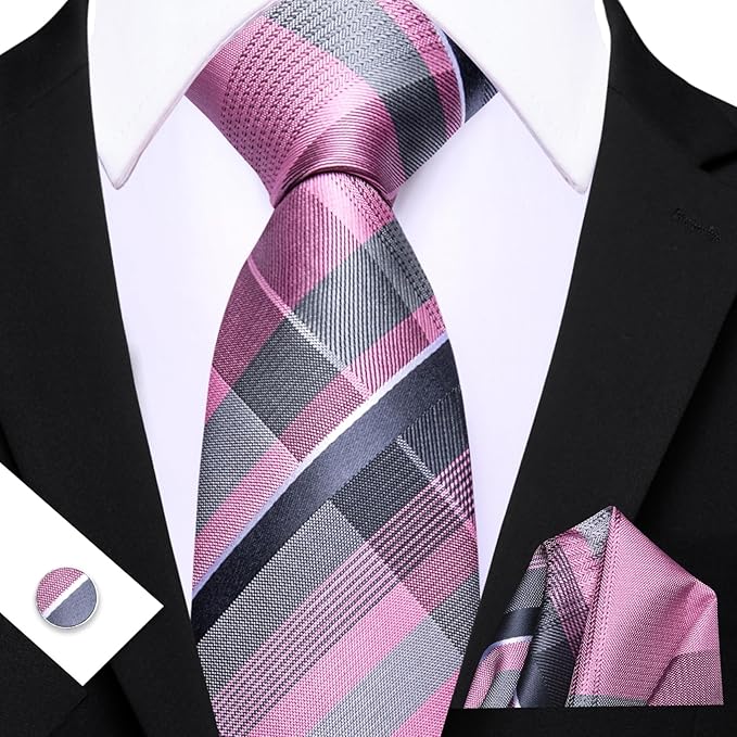 Pink and Grey Necktie Set-LBW1549