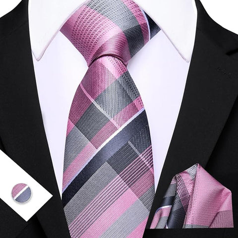 Pink and Grey Necktie Set-LBW1549