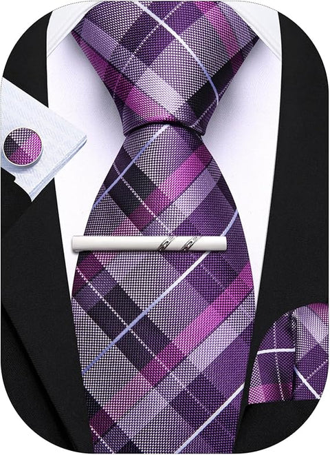 Purple Silk Necktie Set-LBW1554