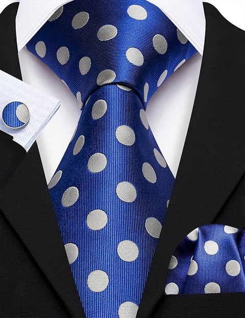 Blue and Grey Polka Dot Necktie Set-LBW1733