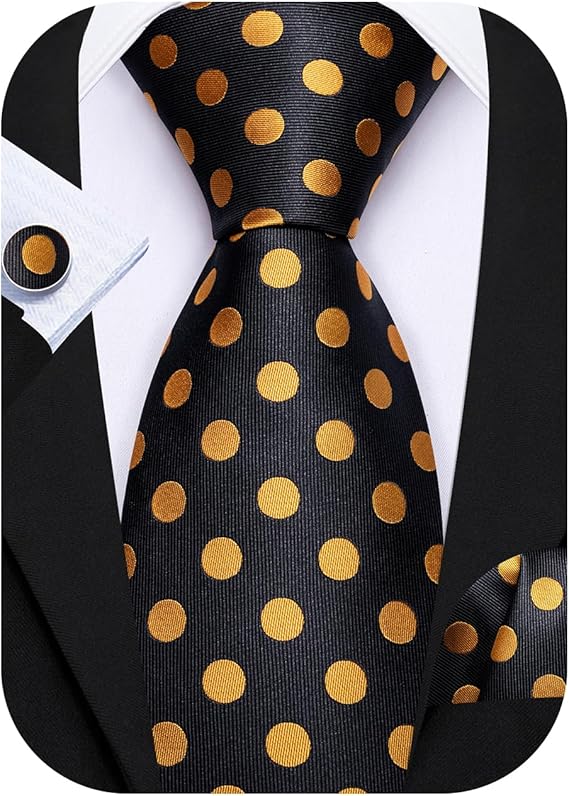 Black and Gold Polka Dot Necktie Set-LBW1734