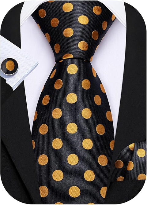 Black and Gold Polka Dot Necktie Set-LBW1734