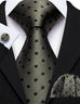 Olive Green and Black Polka Dot Necktie Set-LBW1735