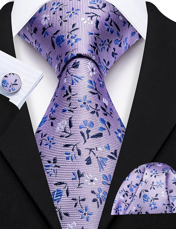 Light Purple Floral Necktie Set-LBW1736