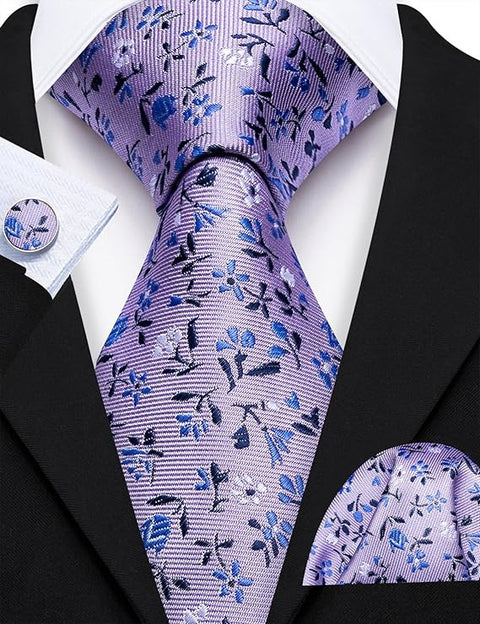 Light Purple Floral Necktie Set-LBW1736