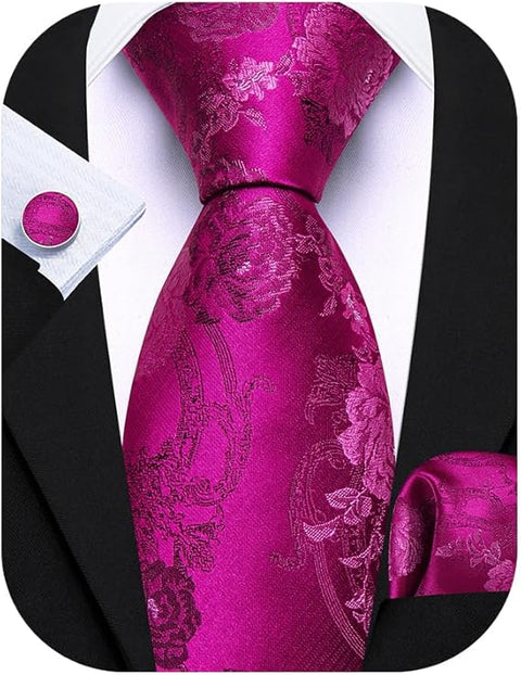 Fuchsia Floral Necktie Set-LBW1752
