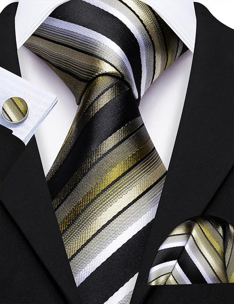 Black and Olive Necktie Set-LBW1756