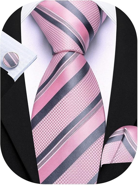 Pink and Grey Striped Necktie Set-LBW1796