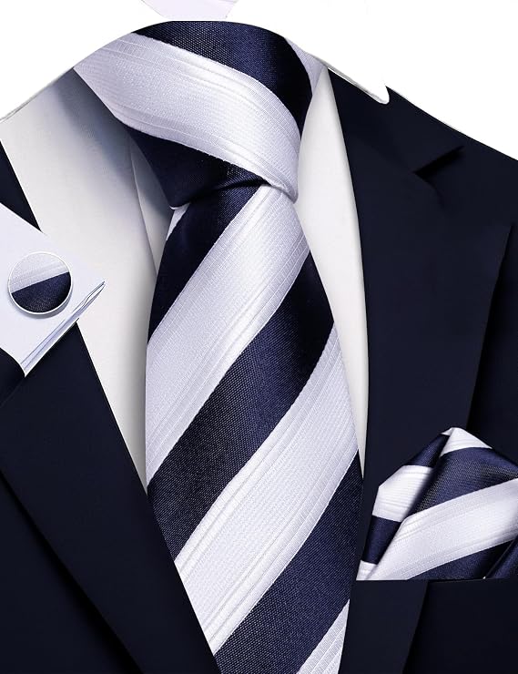 Navy and White Wedding Necktie Set-LBWA1231