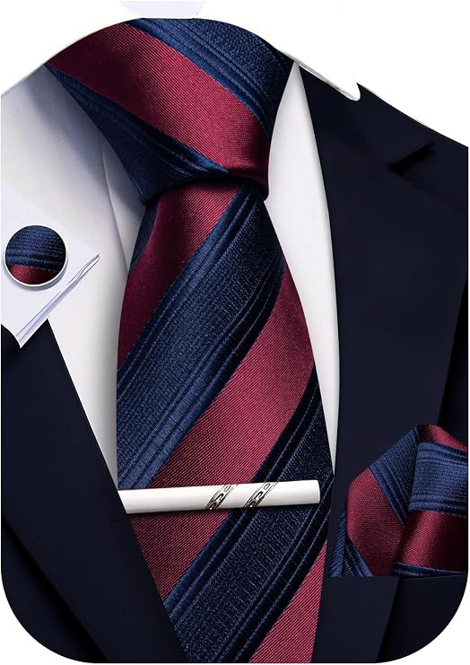 Burgundy and Navy Blue Wedding Necktie Set-LBWA1232