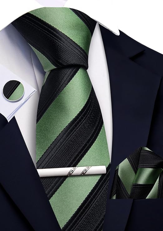 Black and Sage Green Necktie Set-LBWA1235