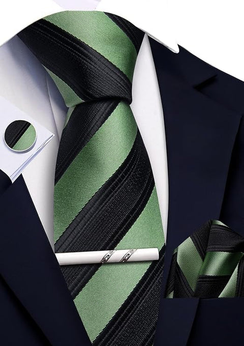 Black and Sage Green Necktie Set-LBWA1235