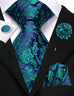 Blue and Green Floral Silk Necktie Set-LBWH1317
