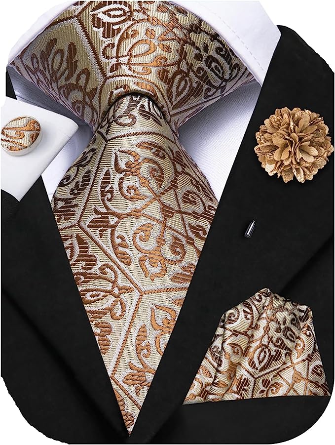 Brown and Khaki Silk Necktie Set-LBWH1366