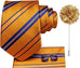 Dark Orange and Navy Blue Striped Silk Necktie Set-LBWH1389