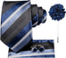 Navy Black Grey Silk Stripe Necktie Set-LBWH1392