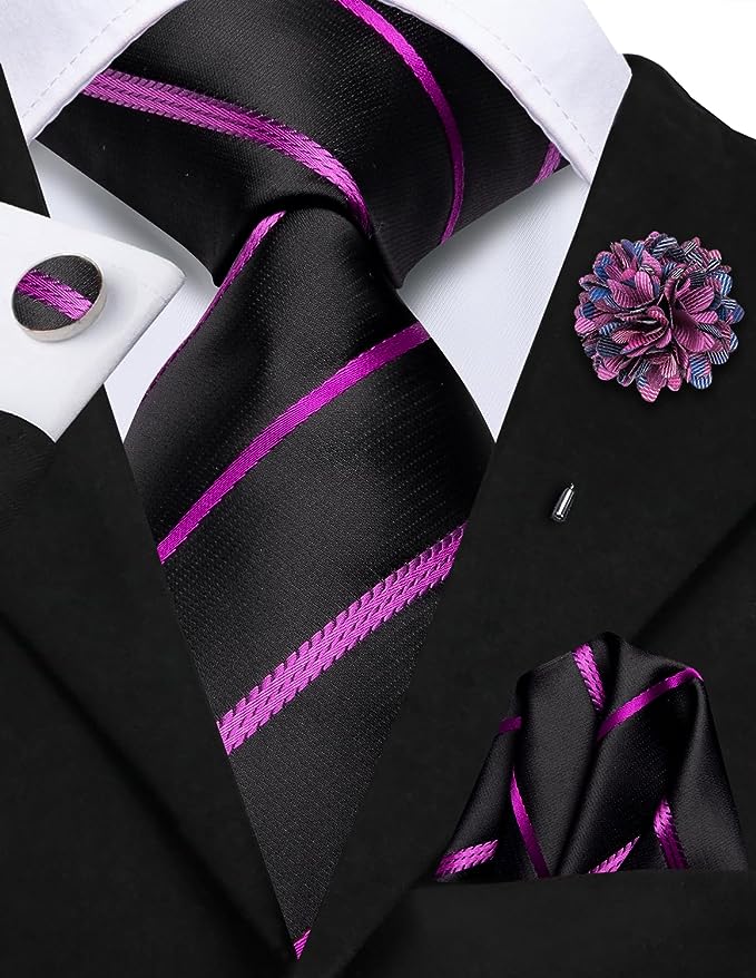 Orchid Purple and Black Necktie Set-LBWH1393