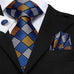 Blue Gold Grey Silk Necktie Set-LBWH1433