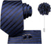 Black and Navy Striped Silk Necktie Set-LBWH1434