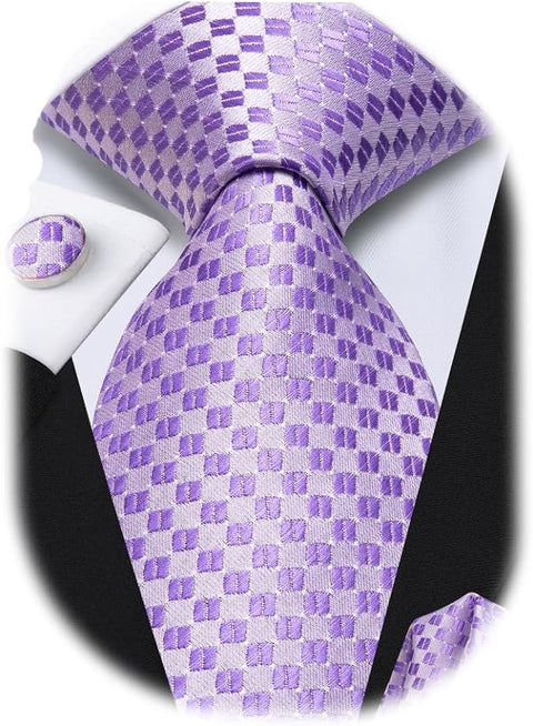 Lavender Wedding Silk Necktie Set-LBWH1449
