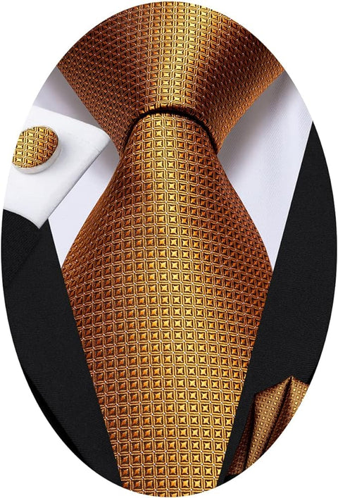 Gold Silk Necktie Set-LBWH1461