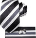 Extra Long Black and White Striped Necktie Set-LBWH1796