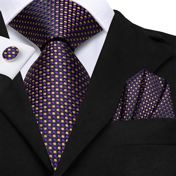 Extra Long Purple and Gold Necktie Set-LBWH1798