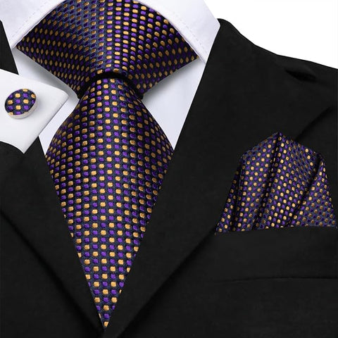 Extra Long Purple and Gold Necktie Set-LBWH1798