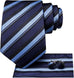 Extra Long Blue and Black Striped Necktie Set-LBWH1800