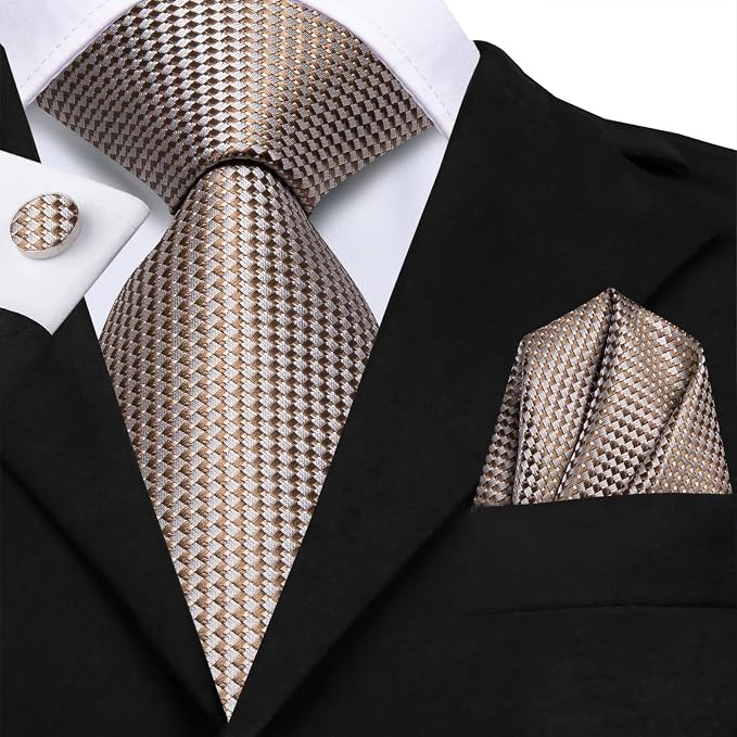 Extra Long Khaki Beige Necktie Set-LBWH1801