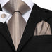 Extra Long Khaki Beige Necktie Set-LBWH1801