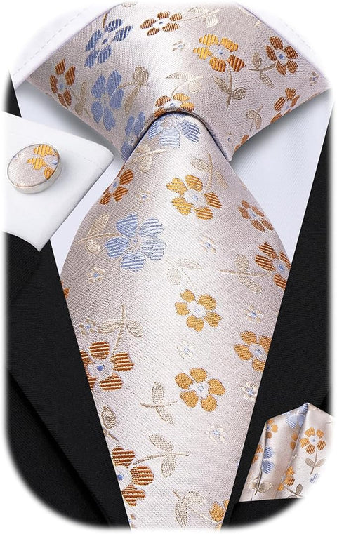 Extra Long Beige and Orange Necktie Set-LBWH1803