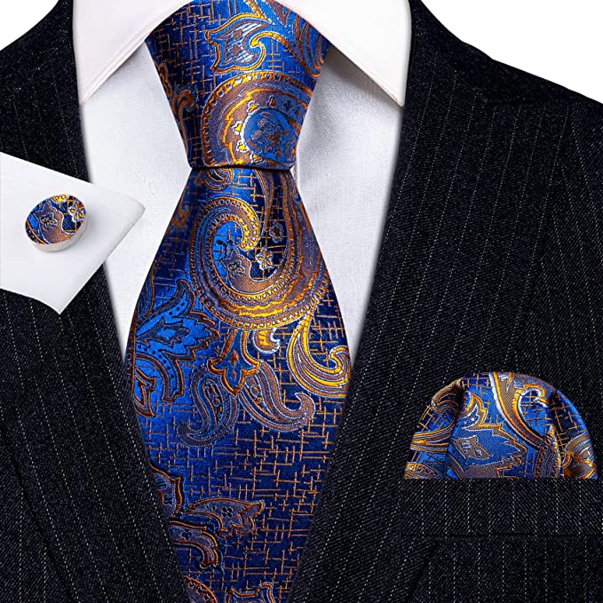 Blue and Gold Silk Necktie Set-LBWY1320