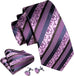 Purple Brown Navy Stripe Floral Necktie Set-LBWY1328