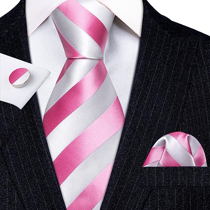 New Pink and White Striped Necktie Set-LBWY1375