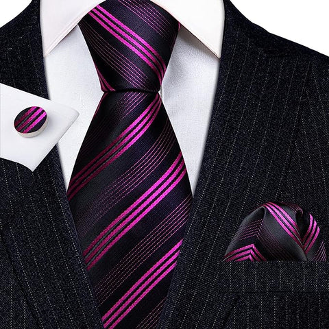 Hot Pink and Black Stripe Necktie Set-LBWY1376