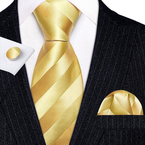 Gold Striped Wedding Silk Necktie Set-LBWY1377