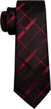 Black Red Maroon Plaid Striped Necktie Set-LBWY1415