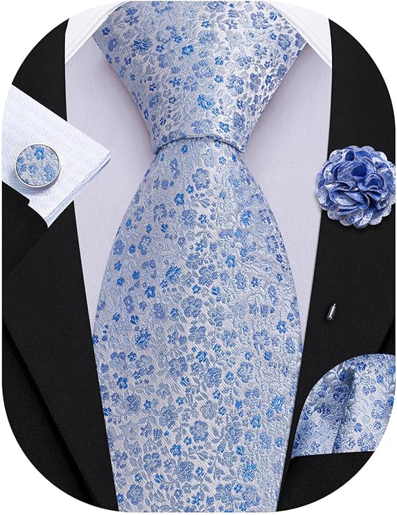 Light Blue Floral Necktie Set-LBWY1739
