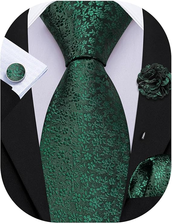 Dark Green Floral Wedding Necktie Set-LBWY1742