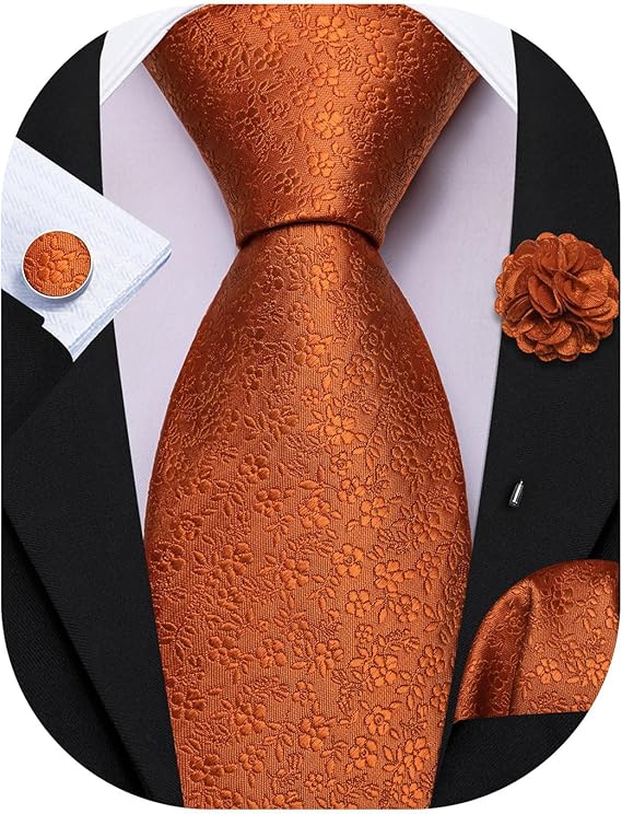 Burnt Orange Floral Necktie Set-LBWY1743
