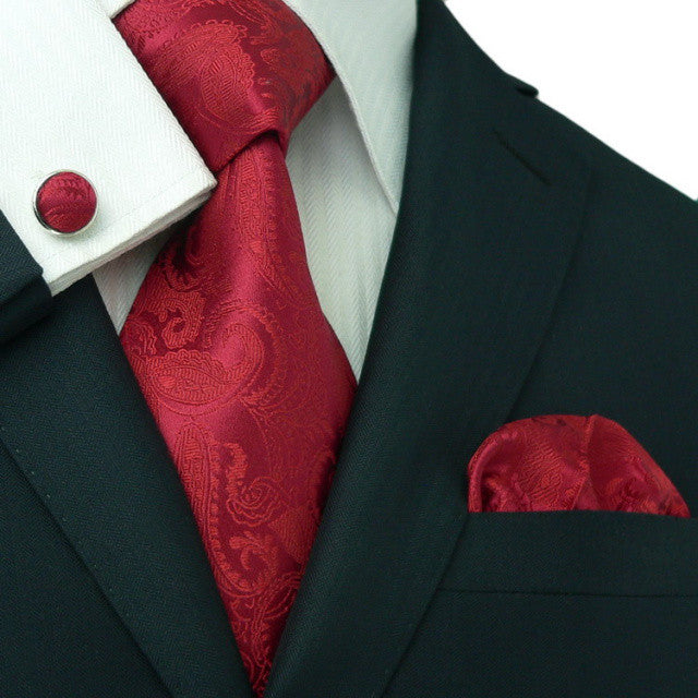 Red Paisley Wedding Tie Set JPM18104 Red Paisley Wedding Tie Set JPM18104