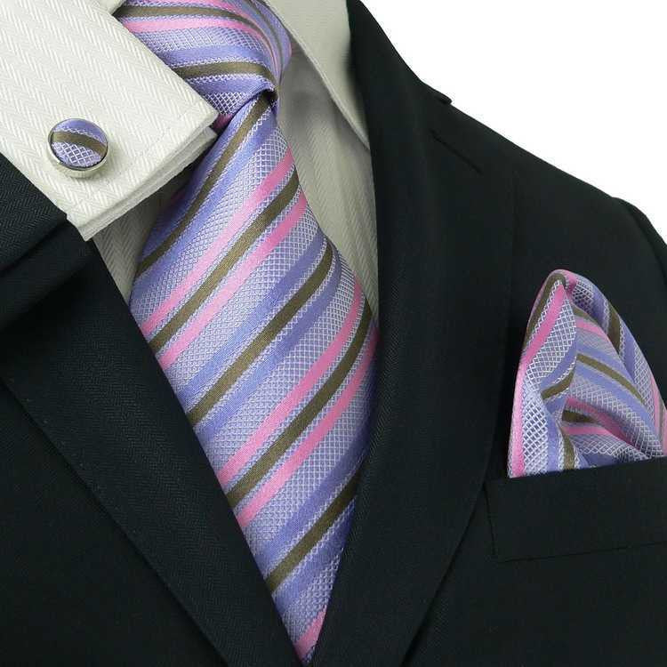 Purple, Pink and Brown Stripe Necktie Set JPM13E