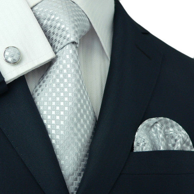 black dress shirt with silver tie Silver and White Necktie Set JPM1816E