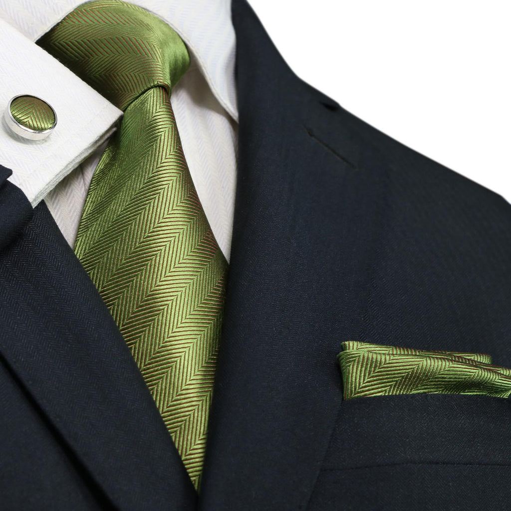 Green Silk Classic Woven Necktie Set- JPM1824W - Toramon Necktie Company