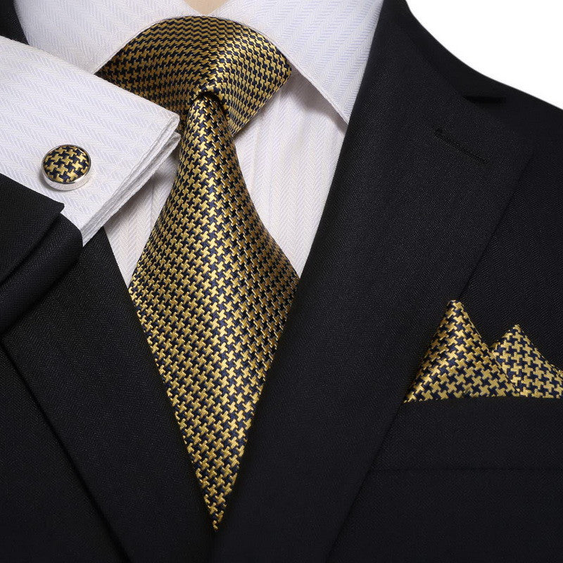 Golden and Navy Blue Silk Necktie Set JPM18A88 Golden and Navy Blue Silk Necktie Set JPM18A88