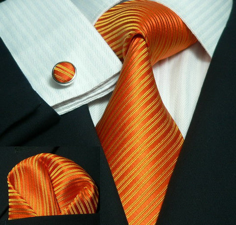 Orange Stripe Wedding Tie Set JPM26C