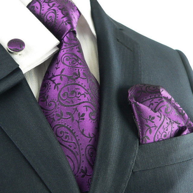 Purple and Black Paisley Wedding Tie Set  JPM331