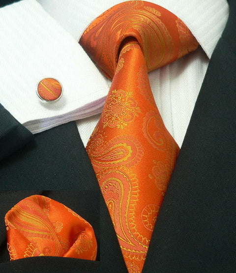 Orange Paisley  Wedding Tie Set JPM376 - Toramon Necktie Company