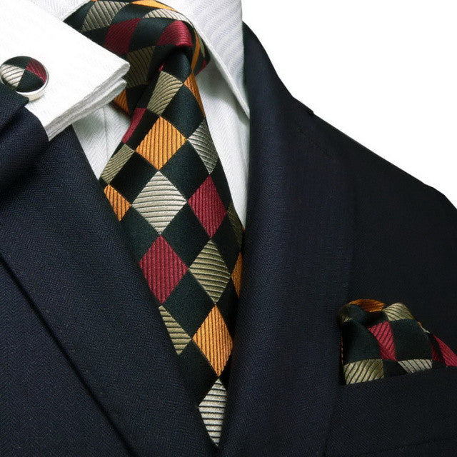 Checked Orange,Brown and Black Necktie Set  JPM18458 - Toramon Necktie Company